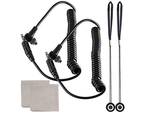 35 mm Male Flash PC Sync Cable 2 Pack 14Inch Coiled Cord with Screw Lock Suitable for Nikon Canon and Most DSLR Cameras 2 Camera Lens Cap Holder