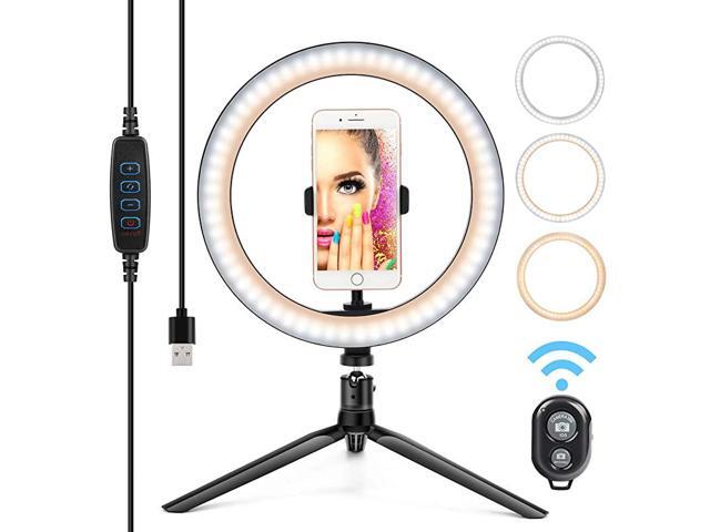 Ring Light LED Desktop Selfie Ring Light USB LED Desk Camera Ringlight 3 Colors Light with Tripod Stand iPhone Cell Phone Holder and Remote Control