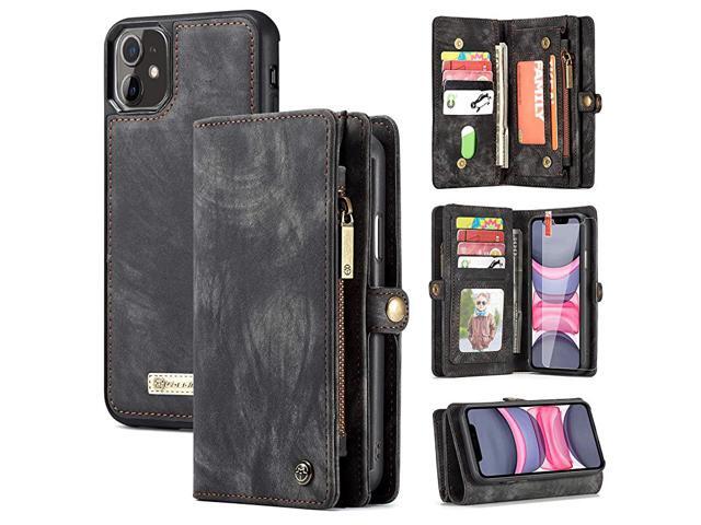 iPhone 11 Wallet Case 2 in 1 Leather Zipper Detachable Magnetic 11 Card Slots Card Slots Money Pocket Clutch Cover with Screen Protector for 61