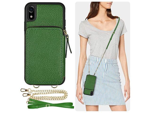 iPhone XR Wallet Case iPhone XR Case with Credit Card Holder Slot Crossbody Chain Handbag Purse Shockproof Protective Zipper Leather Case Cover