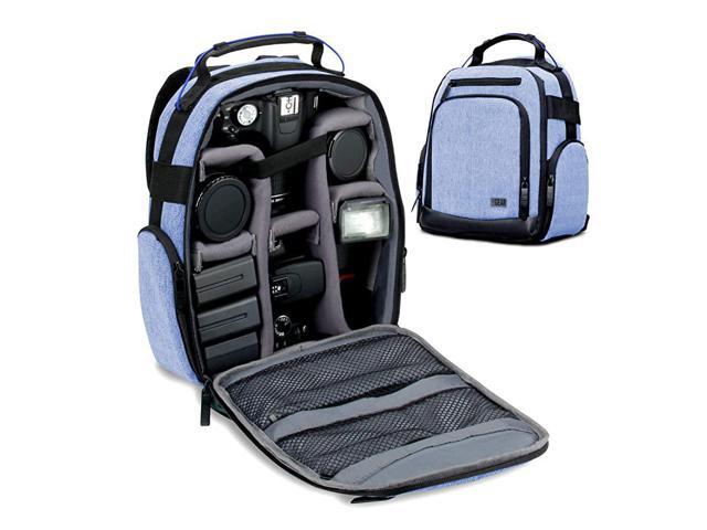 Portable Camera Backpack for DSLR Blue with Customizable Accessory Dividers Weather Resistant Bottom and Comfortable Back Support Compatible with
