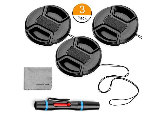 Lens Cap Bundle 3 Pack Universal Snap on Front Centre Pinch Lens Cover Set with Microfiber Lens Cleaning Cloth for Canon Nikon Sony Olympus DSLR
