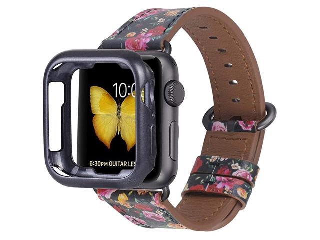 Compatible with Apple Watch Band 38mm 40mm with CaseWomen Genuine Leather Strap with Space Grey Adapter and Buckle for iwatch Series 54321 BlackRed