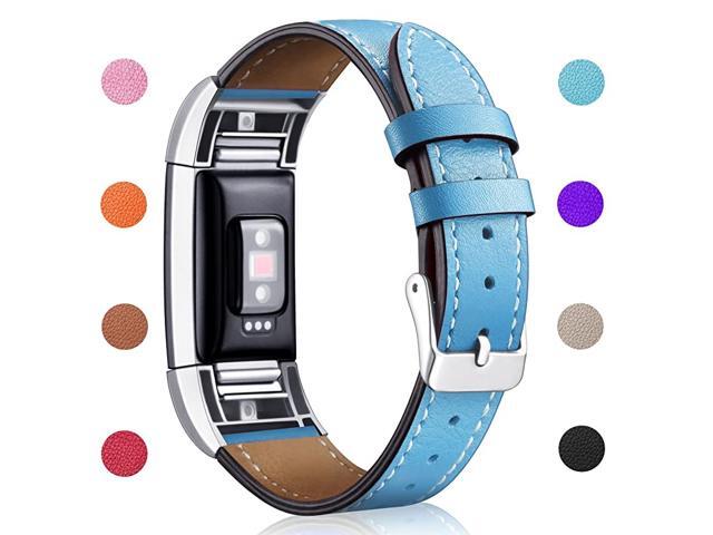 Replacement Leather Band Compatible for Charge 2 Classic Genuine Leather Wristband Metal Connector Watch Bands Fitness Strap Women Men Small Large