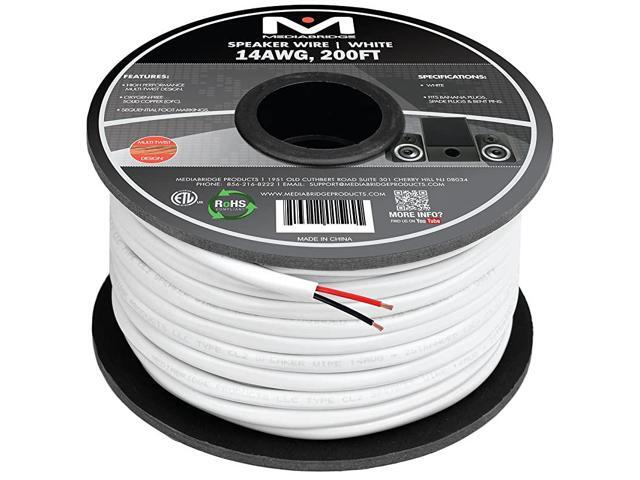 14AWG 2Conductor Speaker Wire 200 Feet White 999 Oxygen Free Copper ETL Listed CL2 Rated for inWall Use Part SW14X2200WH