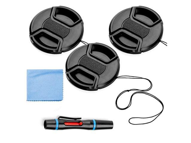 Lens Cap Bundle 3 Pack Universal Snap on Front Centre Pinch Lens Cover Set with Microfiber Lens Cleaning Cloth for Canon Nikon Sony Olympus DSLR