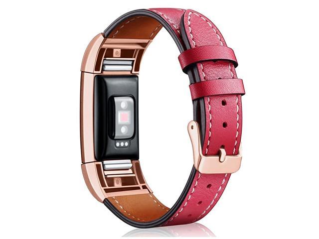 Replacement Leather Band Compatible for Charge 2 Classic Genuine Leather Wristband Metal Connector Watch Bands Fitness Strap Women Men Small Large