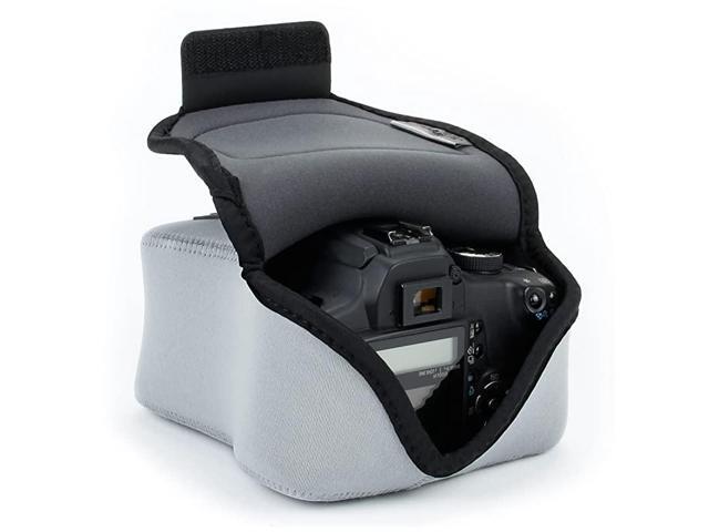 DSLR Camera Sleeve Case Gray with Neoprene Protection Holster Belt Loop and Accessory Storage Compatible with Nikon D3400 Canon EOS Rebel SL2