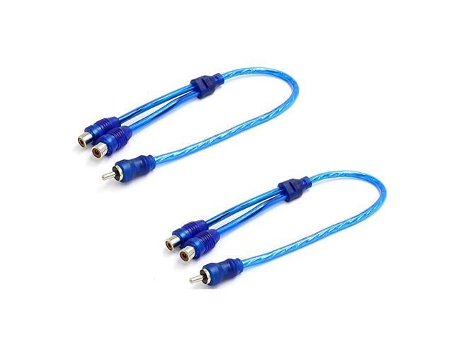 2 Pcs Blue Male to 2 Female RCA Speaker Splitter Shielding Cable Adapter