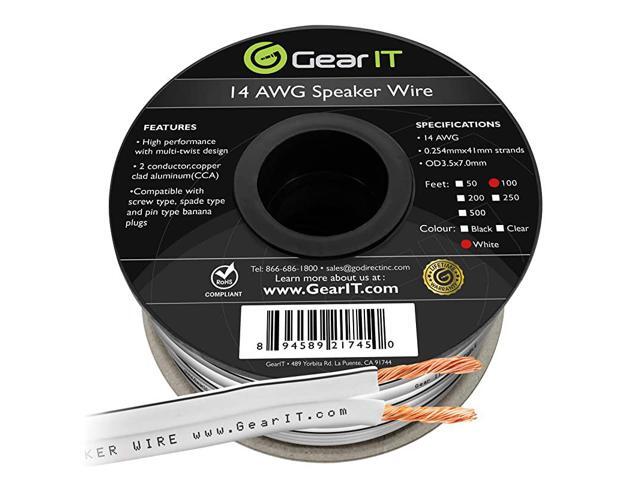 14AWG Speaker Wire Pro Series 14 AWG Gauge Speaker Wire Cable 100 Feet 3048 Meters Great Use for Home Theater Speakers and Car Speakers White