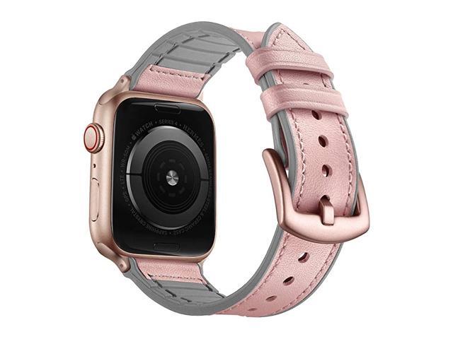 Compatible with Apple Watch Band 42mm 44mm Sweatproof Genuine Leather and Rubber Hybrid Band Strap Compatible with iWatch Series 6 5 4 3 2 1 SE