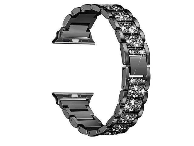 Bling Bands Compatible with Apple Watch Band 42mm 44mm Women iWatch SE Series 654321 Dressy Jewelry Metal Bracelet with Rhinestones Black