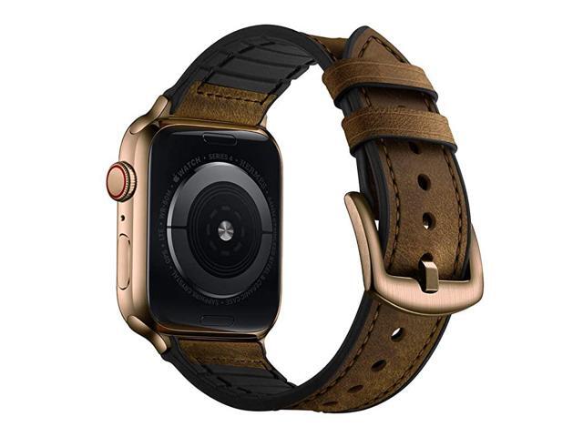 Compatible with Apple Watch Band 42mm 44mm Sweatproof Genuine Leather and Rubber Hybrid Band Strap Compatible with iWatch Series 6 5 4 3 2 1 SE