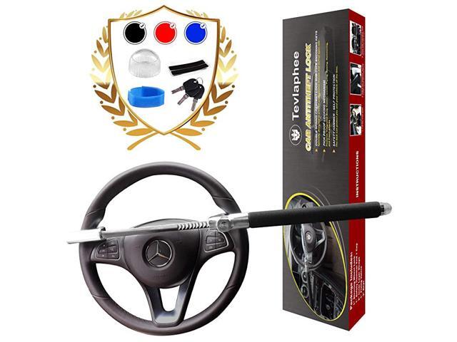 Steering Wheel Lock for Cars Wheel Lock Vehicle Anti-Theft Lock Adjustable Length Clamp Double Hook Universal Fit Emergency Hammer Window Breaker