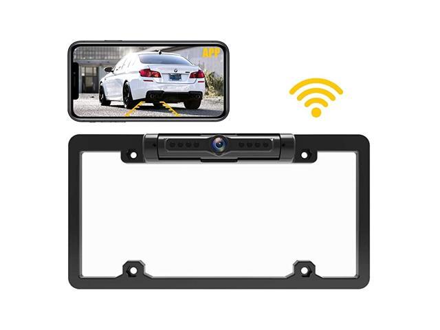 License Plate Wireless Backup Camera Kit with Digital Signal 5' HD Monitor & IP69K Waterproof Rear View Camera 170 Degrees Angle Parking Lines