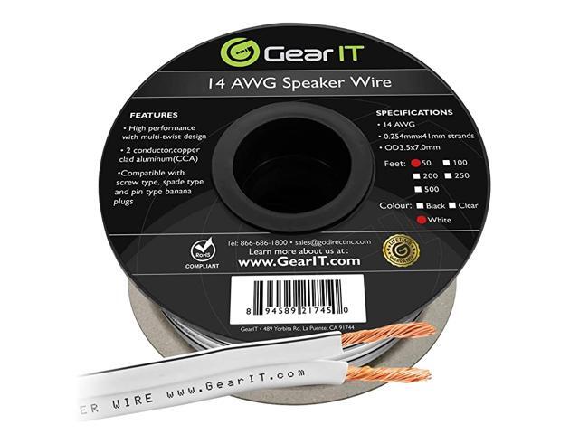 14AWG Speaker Wire Pro Series 14 AWG Gauge Speaker Wire Cable 50 Feet 1524 Meters Great Use for Home Theater Speakers and Car Speakers White