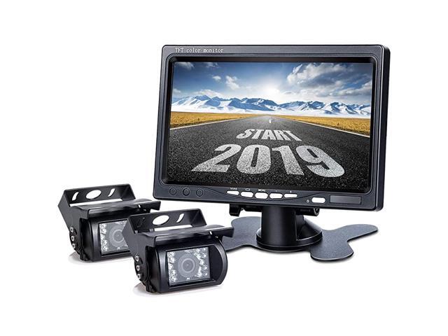 Upgrade Dual Backup Camera Monitor Kit7-inch LCD1280X720P HD IP69 Waterproof Rearview Reversing Rear View Camera Reversing Monitor