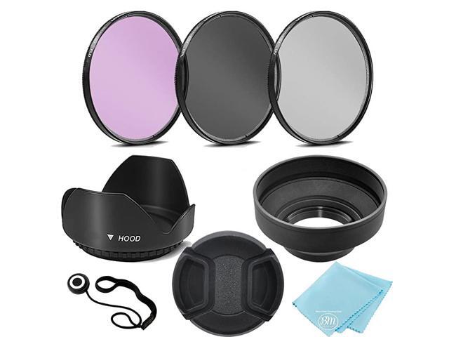 3 Piece Filter Kit UVCPLFLD + Tulip Lens Hood + Soft Rubber Hood + Lens Cap + for Select Canon Nikon Sony Olympus Panasonic Fuji Sigma SLR Lenses