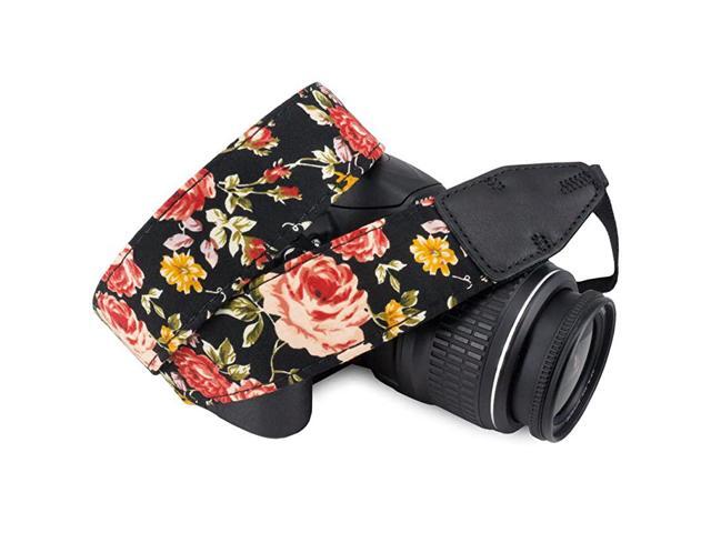 Pattern Cotton Camera Neck Shoulder Strap Belt Compatible with DSLRSLRMenWomen etc Black Rose