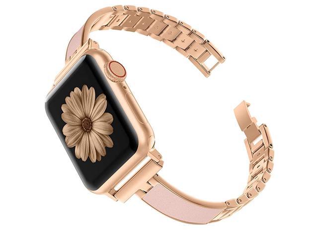 Compatible with Apple Watch Band Rose Gold Women 40mm Series SE 6 5 4 Stainless Steel Bracelet Replacement Wristband Jewelry Pink Compatible with