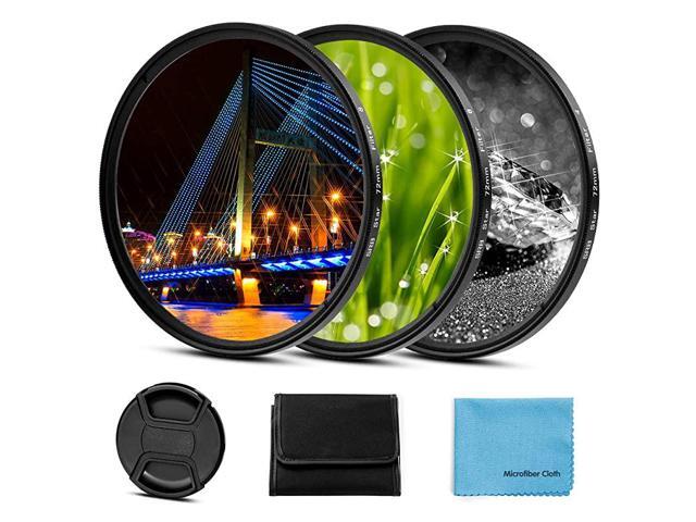 Star Filter 3 Pieces Starburst Lens Filter4 Points6 Points8 Points with Centre Pinch Lens Cap for Nikon Sony Olympus Pentax Tarmon Sigma and Other