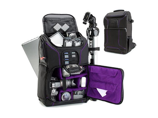DSLR Camera Backpack Case Purple 156 inch Laptop Compartment Padded Custom Dividers Tripod Holder Rain Cover LongLasting Durability and Storage