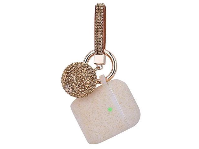 Apple Airpods Keychain Airpods Silicone Glittery Case Scratch Proof and Drop Proof Air Pods Protective Cover Skin with Shiny Ball Key Chain Gold