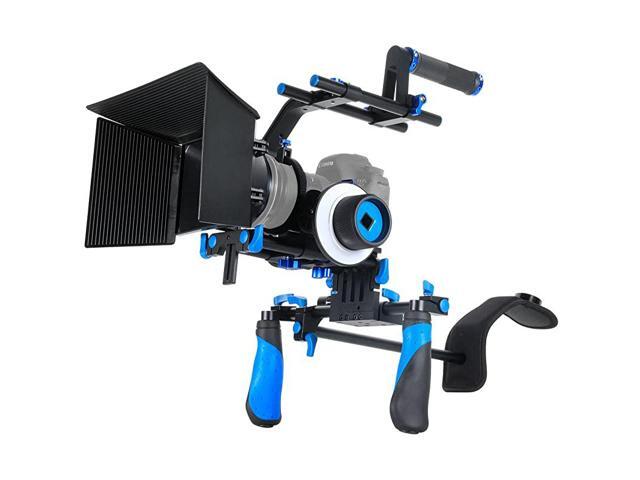 DSLR Rig Video Camera Shoulder Mount Rig Support with Follow Focus Matte Box Adjustable Platform Top Handle and CShape Support Cage