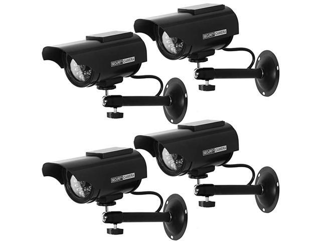 Solar Powered Bullet Dummy Fake Simulated Surveillance Security CCTV Dome Camera Indoor Outdoor with 1 LED Light Security Alert Sticker Decal