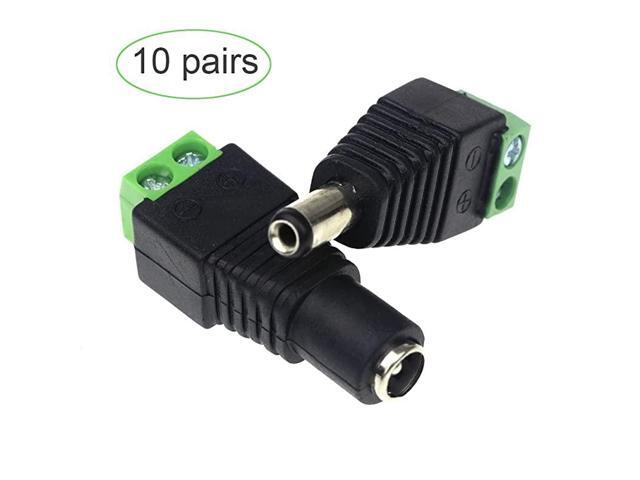12V DC Power Connector 55mm x 21mm 10 x Male + 10 x Female Power Jack Adapter for Led Strip CCTV Security Camera Cable Wire Ends Plug Barrel Adapter