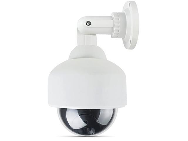 Dummy Fake Security Dome Camera with 1 Flashing Red LED Light and Security Alert Sticker Decal Indoor Outdoor Use DOW1 White