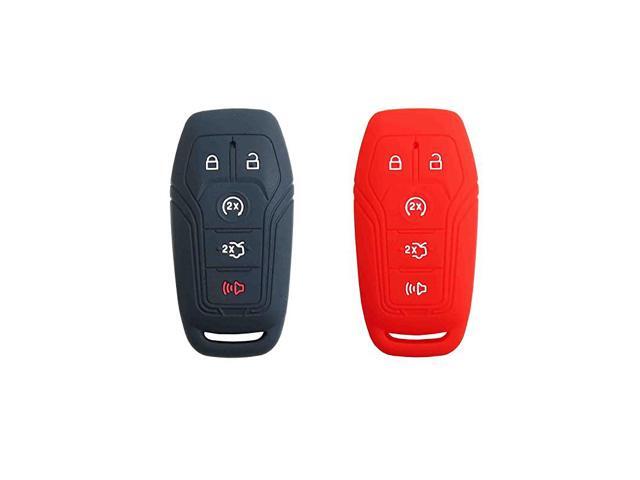 Autotech Remote Key Silicone Rubber Shell Case Key Fob Cover fit Keyless Entry Car for Ford F150 F450 Mustang Fusion Lincoln MKZ MKC 1 Pair Black+Red