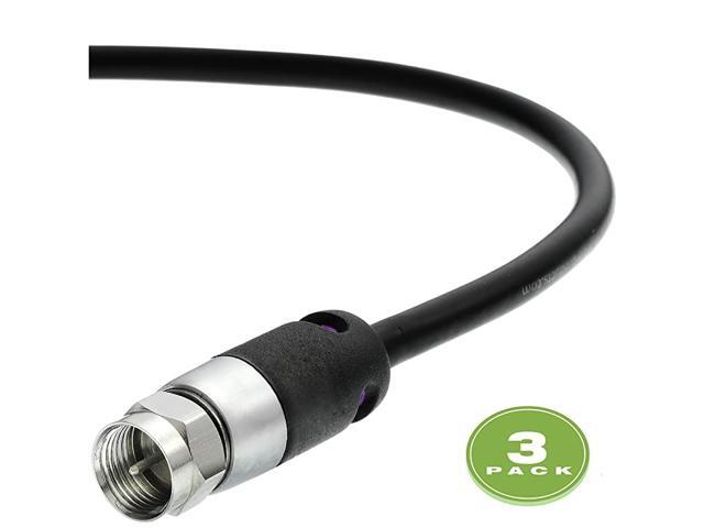 Coaxial Cable 3 Feet with FMale Connectors Dual Shielded Flex Series Digital AudioVideo Cable Black 3 Pack Part CJ03MBFN1X3