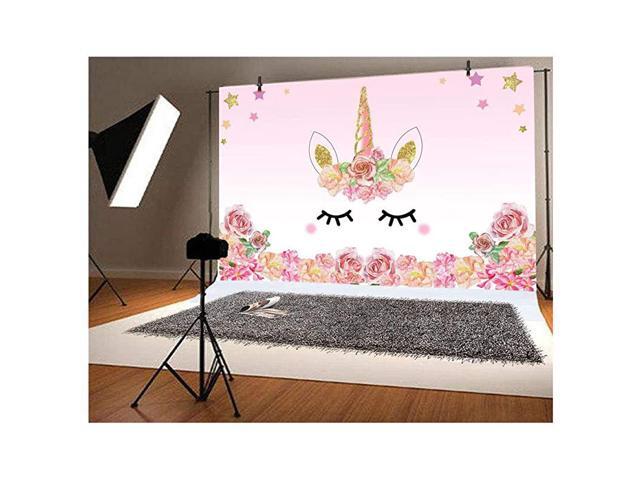 5x3ft Photography Background Unicorn Birthday Party Photo Backdrop Background Watercolor Flowers Roses Cute Stars Smiling Face Baby Shower Unicorn