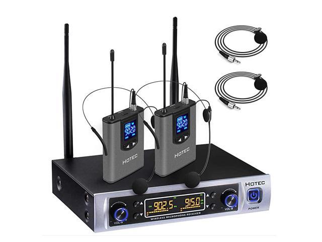 UHF Dual Wireless Microphone System with Lapel Lavalier and Headset Microphones Over PA Mixer Speaker Karaoke Machine for Church Training Classroom
