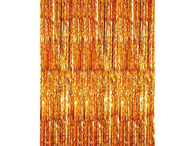 32 ft x 98 ft Metallic Tinsel Foil Fringe Curtains for Party Photo Backdrop Wedding Decor 5 PacksOrange