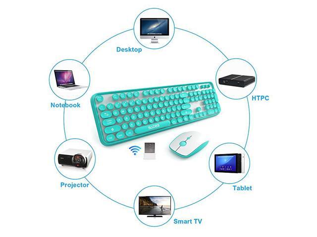 V2020 Wireless Keyboard and Mouse SetsWhite Blue Retro Style Keyboard with Round Keycaps24GHz DropoutFree Connection Mouse with 3 Adjustable