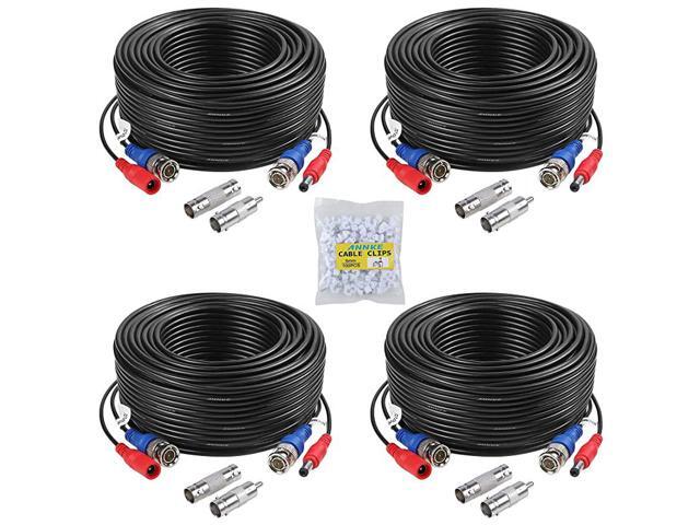 4 Pack 30M100ft AllinOne Video Power Cables BNC Extension Surveillance Camera Cables for CCTV Security DVR System Installation Free BNC RCA