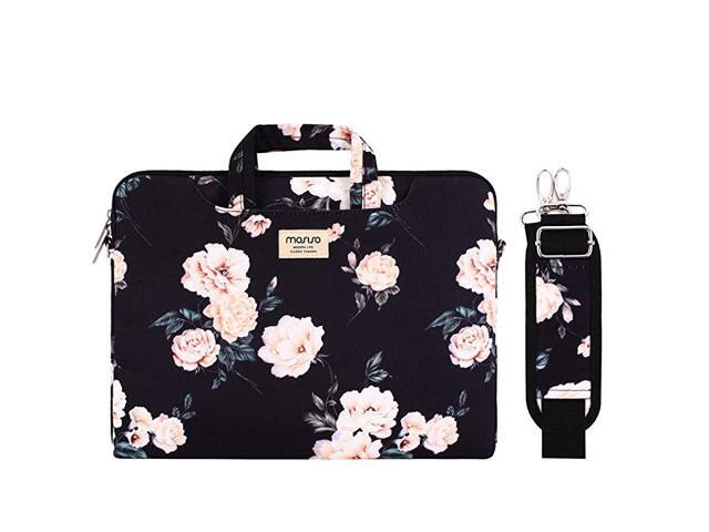 Laptop Shoulder Bag Compatible with 13133 inch MacBook Pro MacBook Air Notebook Computer Camellia Carrying Briefcase Sleeve with Trolley Belt Black