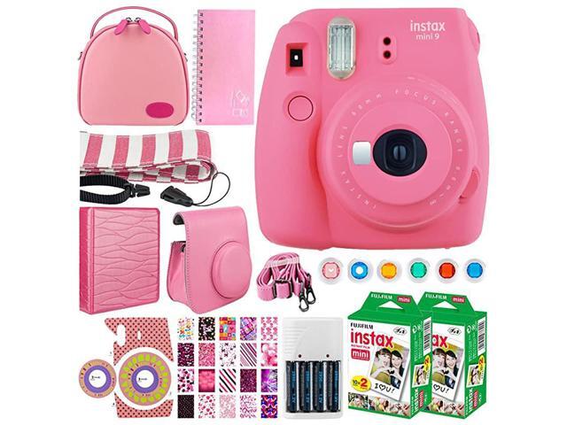 instax Mini 9 Instant Film Camera Flamingo Pink + Instax Mini Twin Pack Instant 40 Shots + Case + Scrapbook Album + Colored Filters + Camera