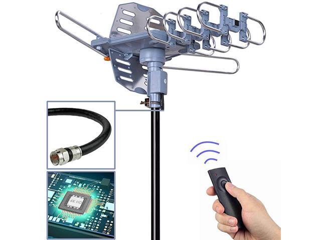 Digital Outdoor TV Antenna 150 Mile Motorized 360 Degree Rotation Support 2 TVs Mounting Pole 50FT RG6 Coax Cable Wireless Remote Control UHFVHF