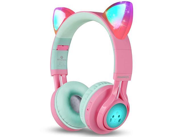Bluetooth Headphones CT7 Cat Ear LED Light Up Wireless Foldable Headphones Over Ear with Microphone and Volume Control for