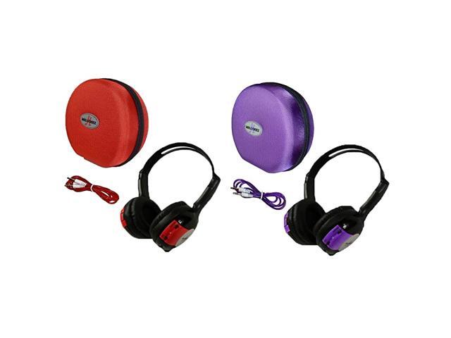 Pack Kid Sized Wireless Infrared Car DVD IR Automotive Colored Adjustable Channel Headphones With Case and 35mm Auxiliary Cord Note: Will Not