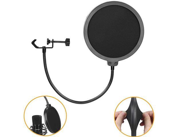 Microphone Pop Filter Mask Shield For Microphone Dual Layered Wind Pop Screen With Flexible 360°Gooseneck Clip Stabilizing Arm