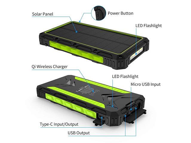 Charger 20000mAh Qi Wireless Power Bank Wireless Portable Charger with 3 Outputs HighSpeed 5V3A 4 LED Flashlight Camping Outdoor IP54 Rainproof