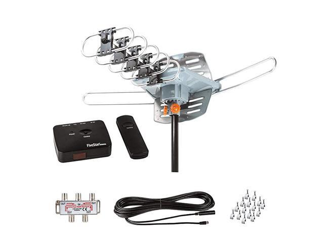 Outdoor HDTV Antenna 2019 Newest Model Up to 150 Miles Long Range with Motorized 360 Degree Rotation UHFVHFFM Radio with Infrared Remote Control