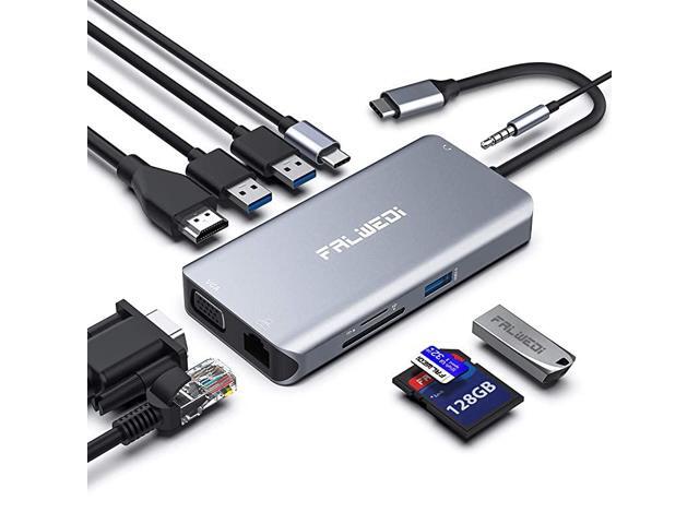 USB C Hub Type C Adapter 10in1 Dongle with Ethernet 4K30Hz HDMI VGA 3 USB30 SDTF Card Reader MicAudio USBC PD 30 Compatible for MacBook Air Pro
