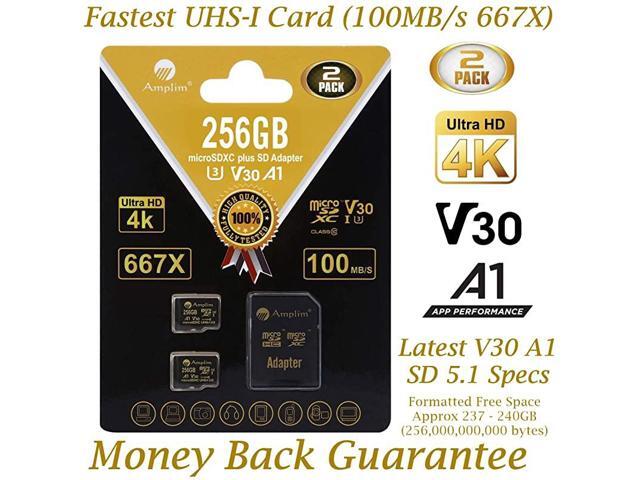 2Pack 256GB Micro SD Card Plus Adapter 256 GB MicroSD SDXC V30 A1 U3 Class 10 Ultra High Speed 100MBs UHSI TF XC MicroSDXC Memory Card for Cell