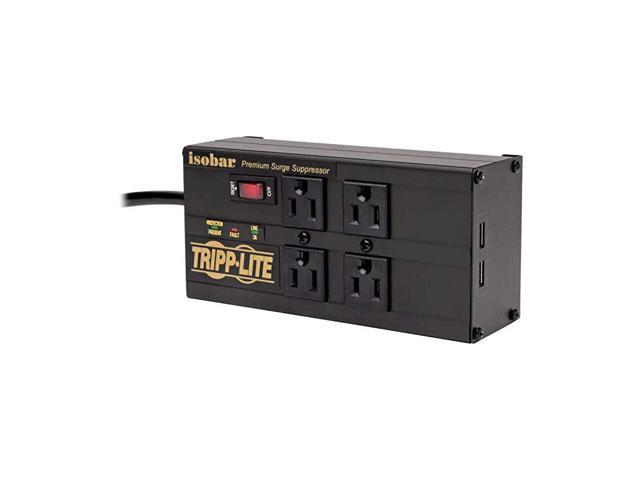 Isobar 4 Outlet Surge Protector Power Strip with 2 USB Charging Ports 8ft Long Cord RightAngle Plug Metal 3330 Joules Lifetime Limited Warranty