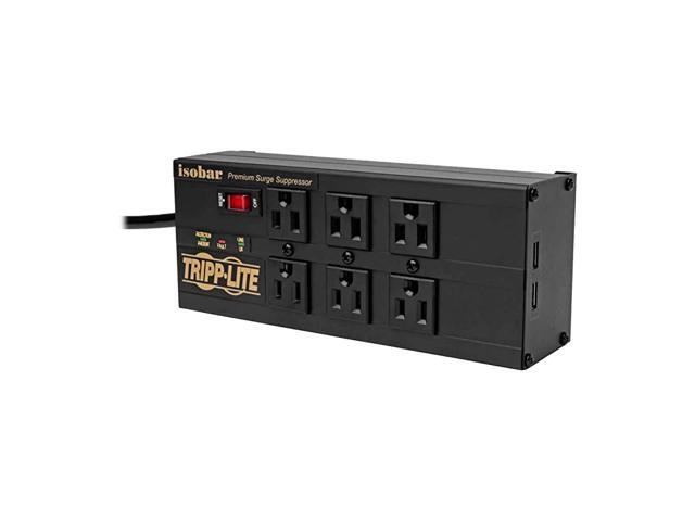 Isobar 6 Outlet Surge Protector Power Strip with 2 USB Charging Ports 10ft Long Cord RightAngle Plug Metal 3840 Joules Lifetime Limited Warranty